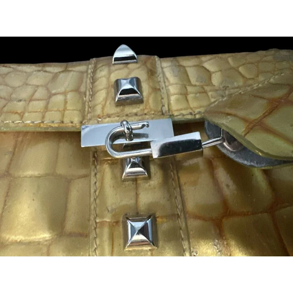 Cynthia Rowley Purse Gold Metallic Croc Embossed Leather Cocco Bello Mini Bag - Picture 6 of 11